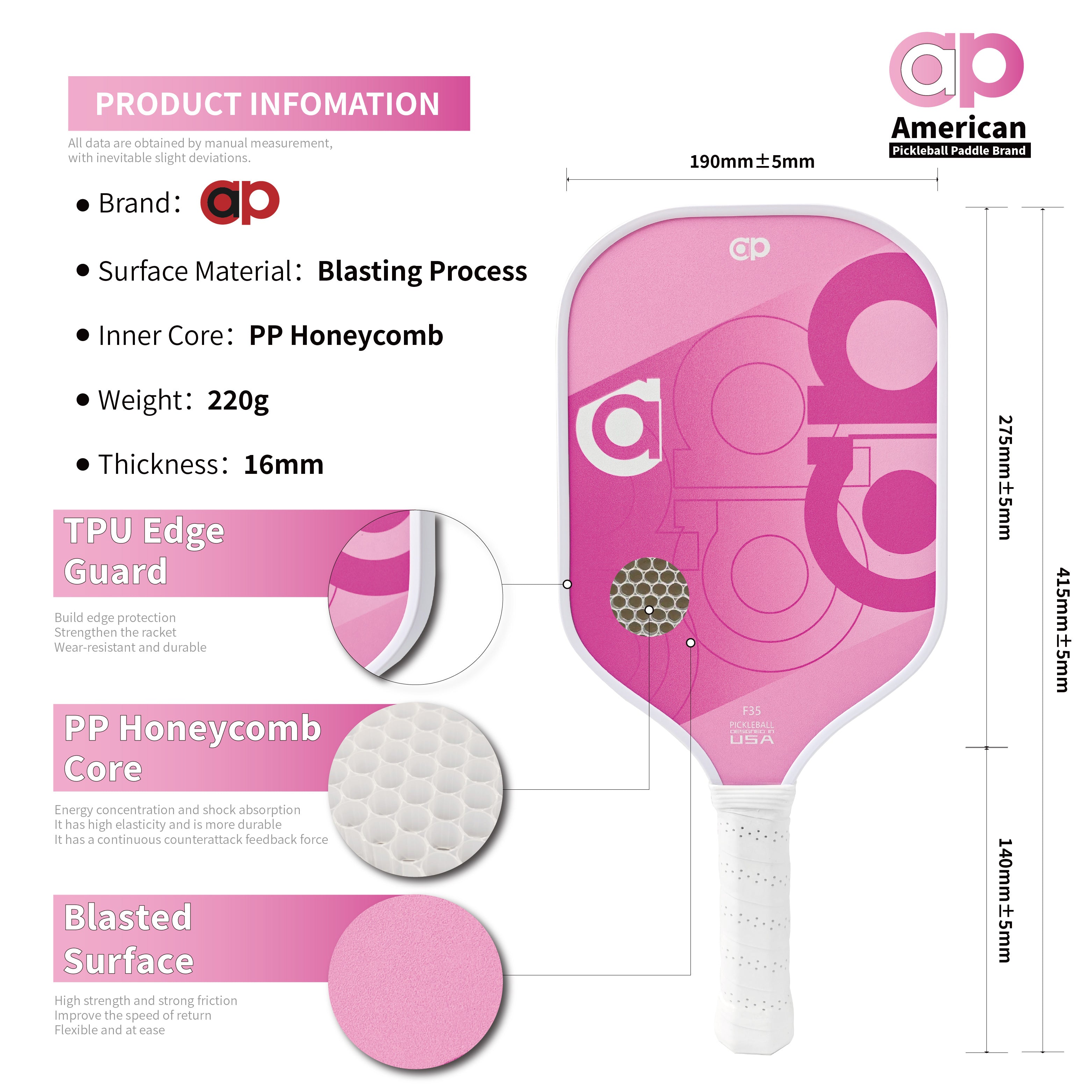 Blue ap Fiberglass Pickleball Paddle