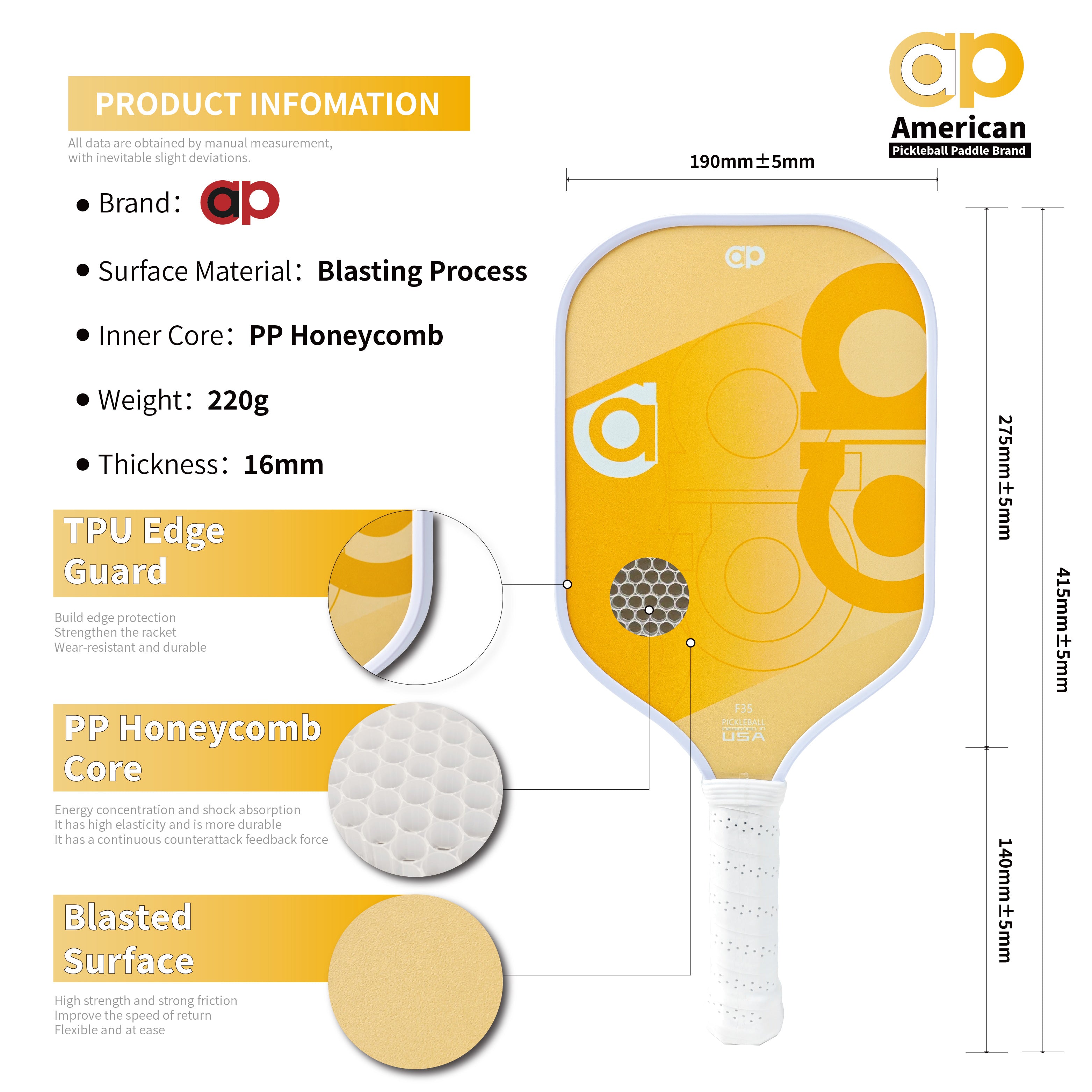 Blue ap Fiberglass Pickleball Paddle