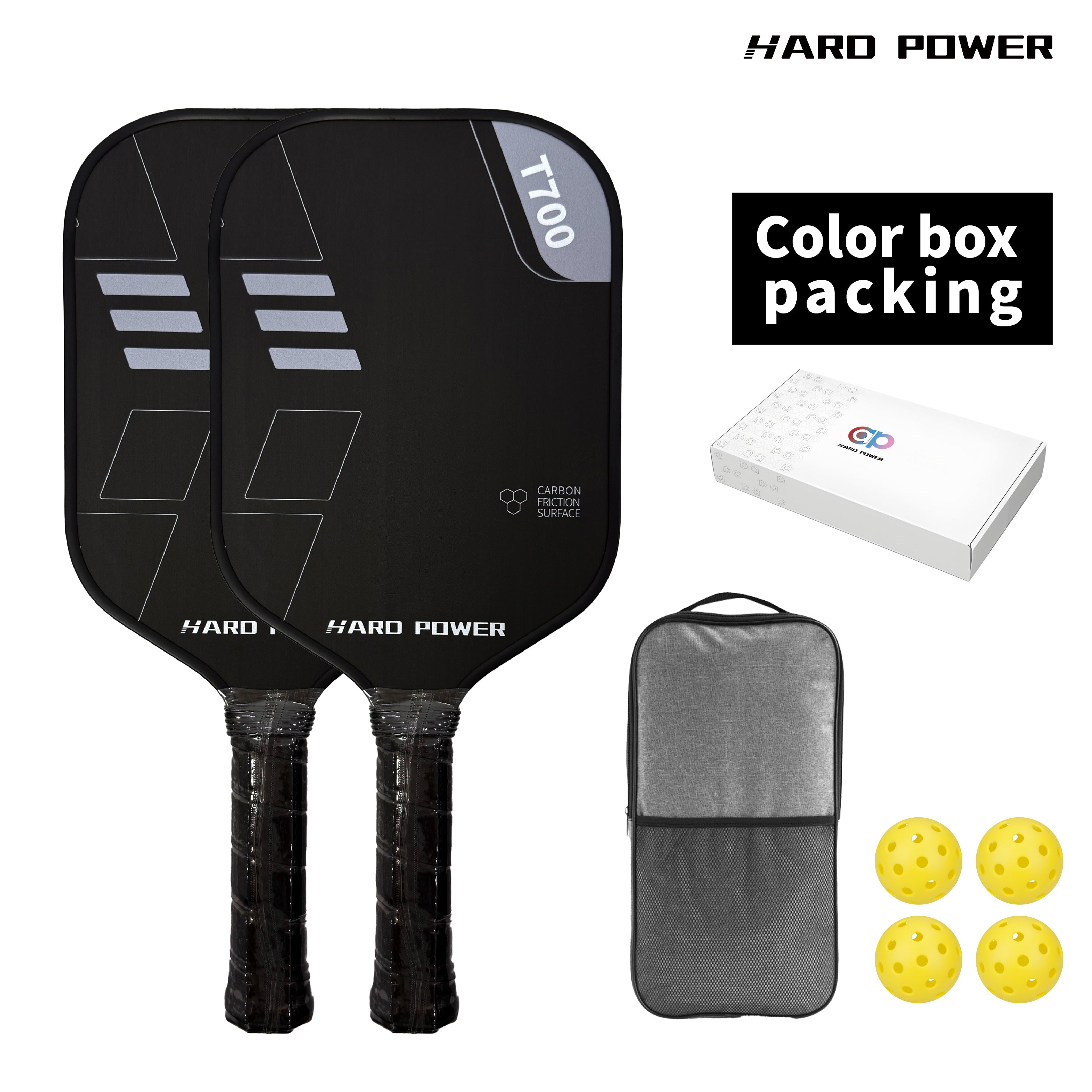 BLACK Hard Power T700 Carbon Fiber Pickelball Paddle