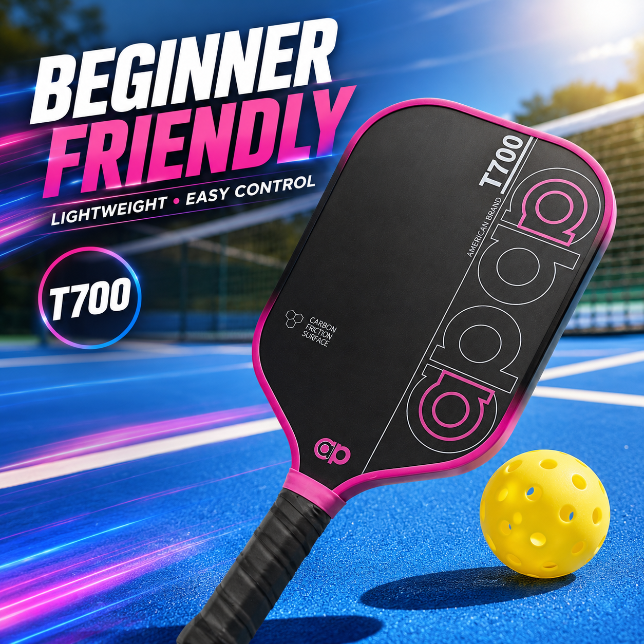 Black ap T700 Carbon Fiber Pickleball Paddle