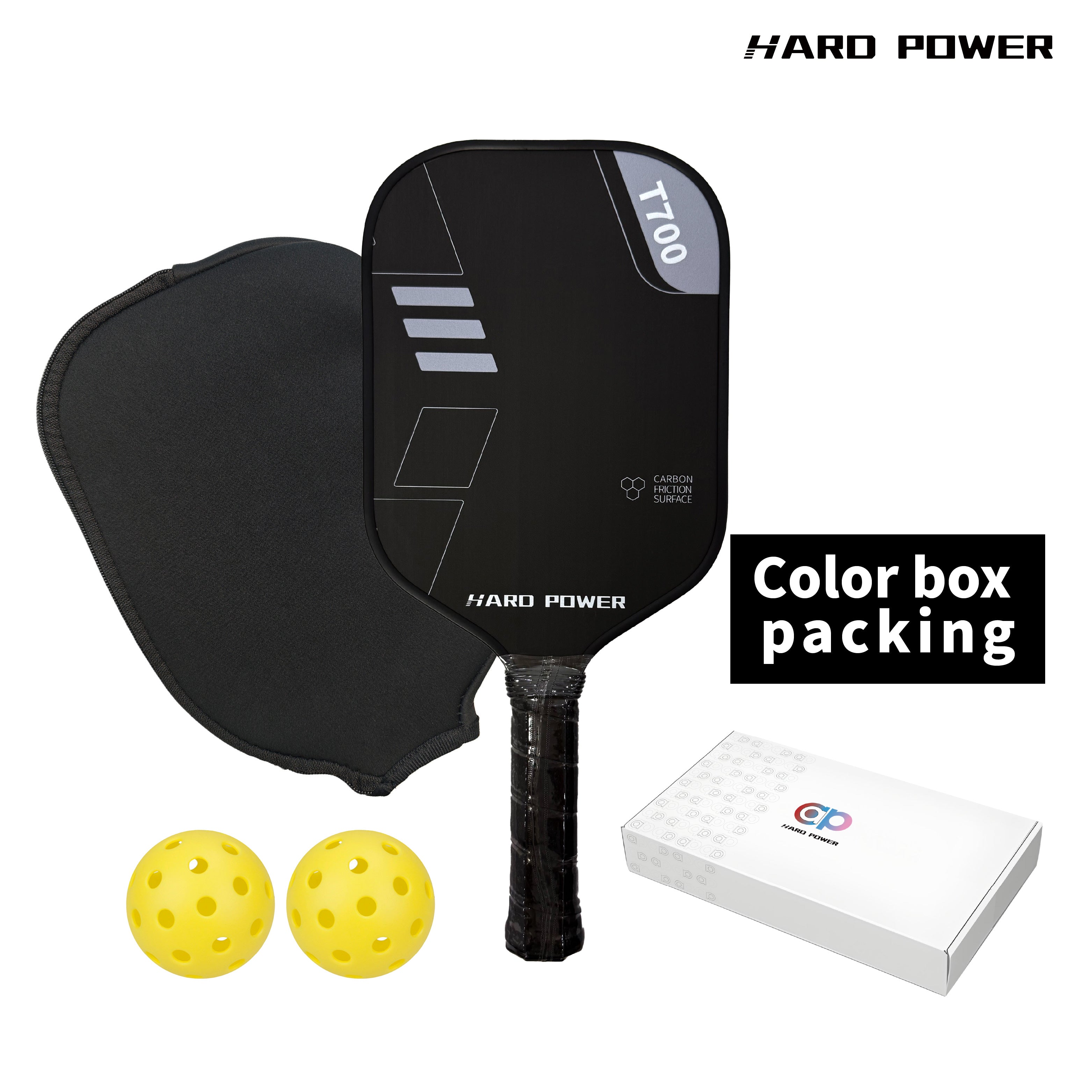 BLACK Hard Power T700 Carbon Fiber Pickelball Paddle