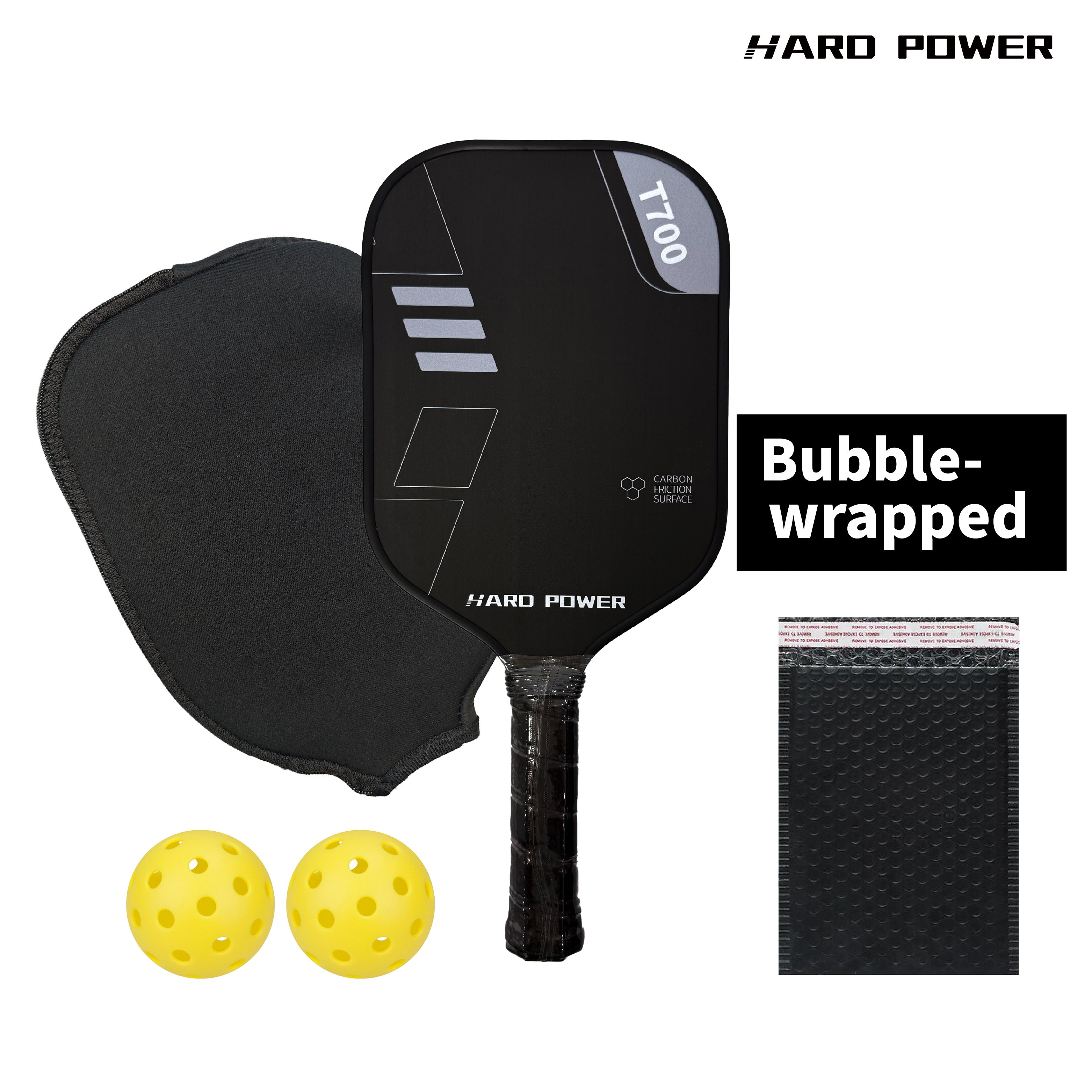 BLACK Hard Power T700 Carbon Fiber Pickelball Paddle
